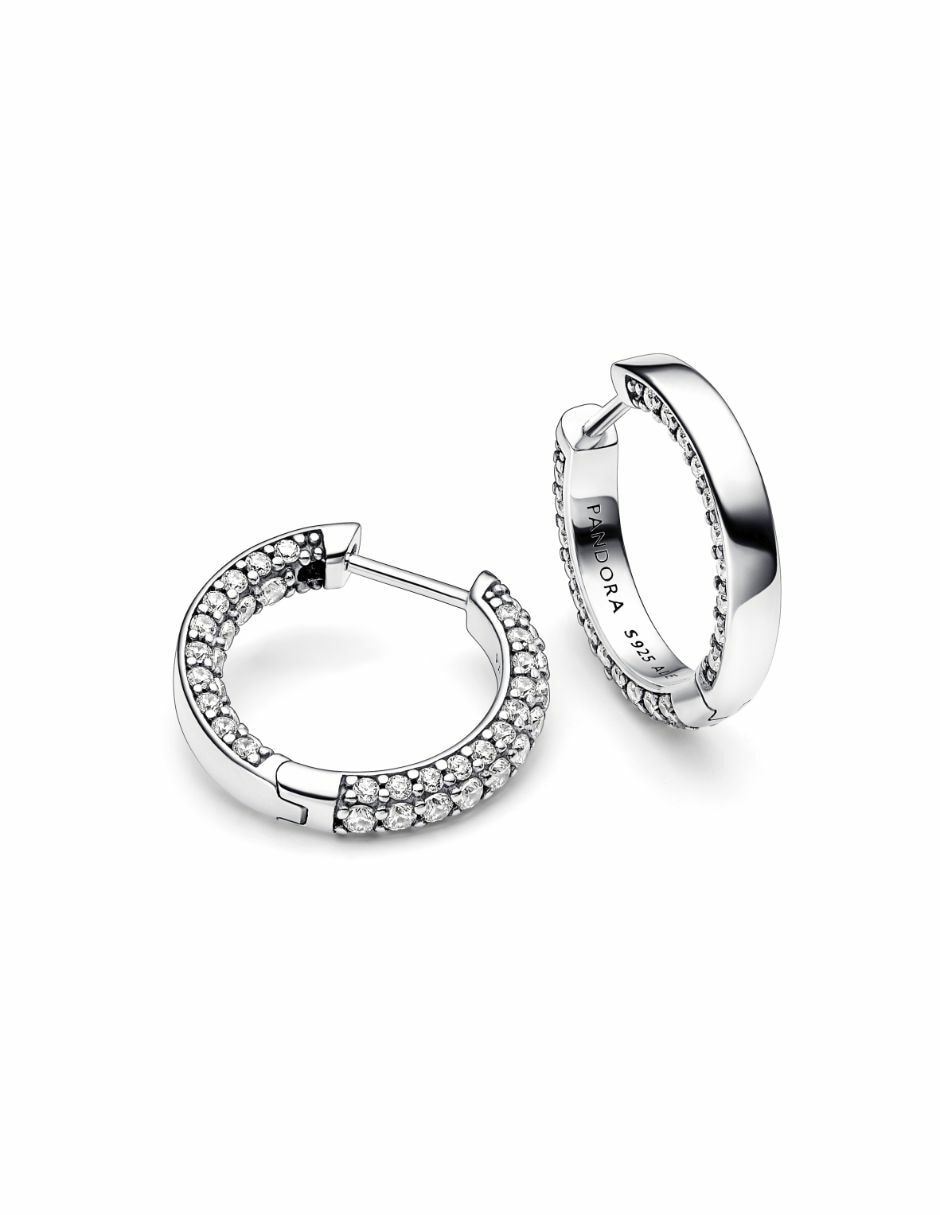 Aretes de aro redondos Timeless de plata con acabado plateado zirconia cúbica 2