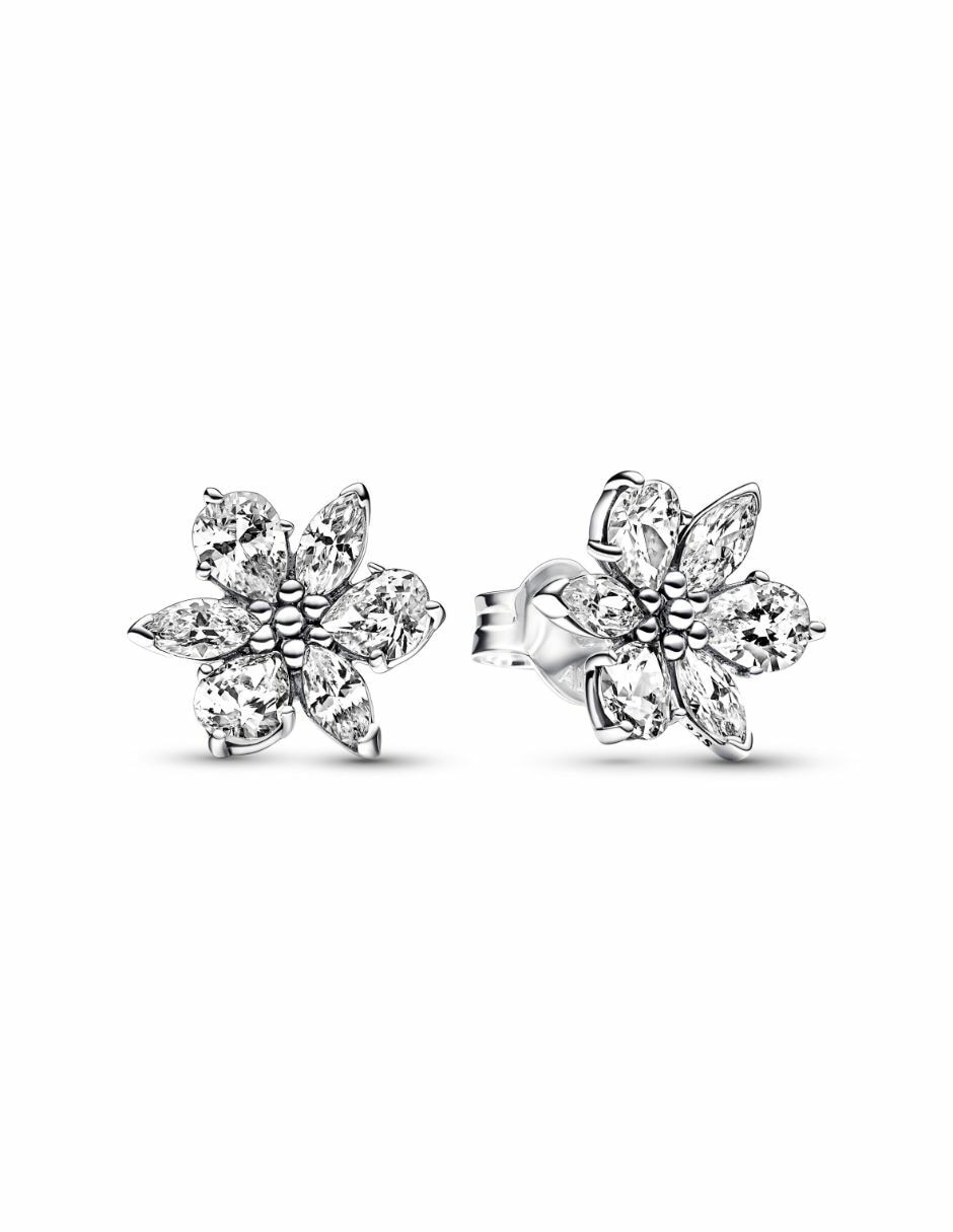 Aretes de aro de flor Timeless de plata con acabado plateado zirconia cúbica