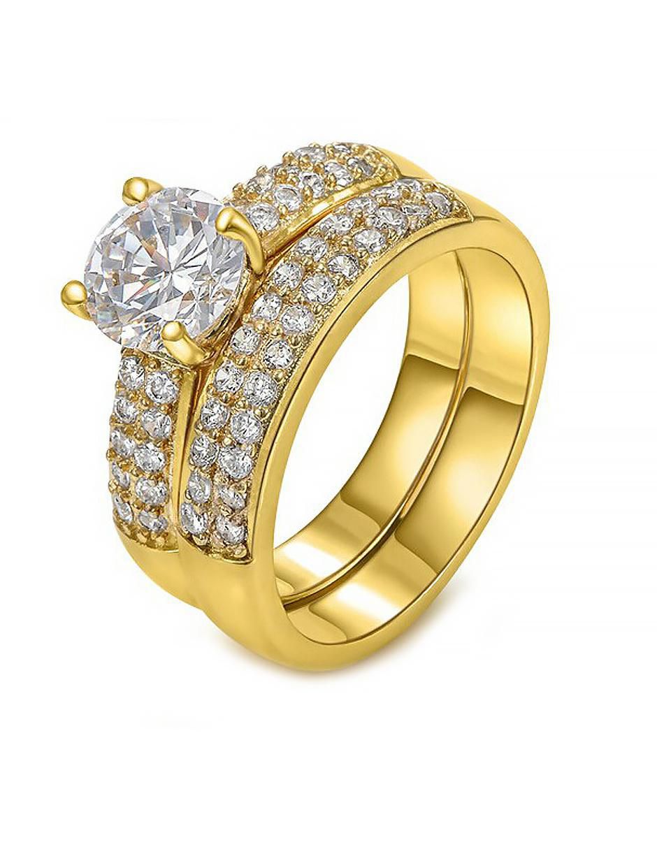 Set anillo cristal con acabado baño de oro