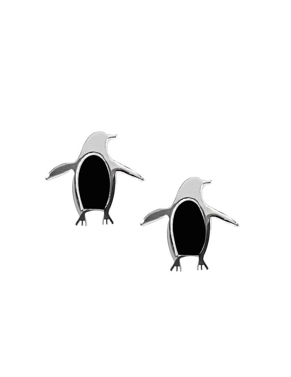 Broqueles de pingüino de plata con acabado plateado