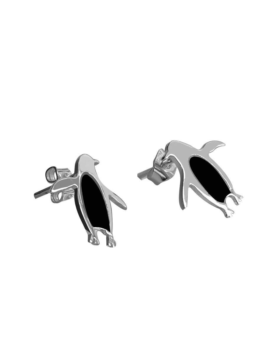 Broqueles de pingüino de plata con acabado plateado 2