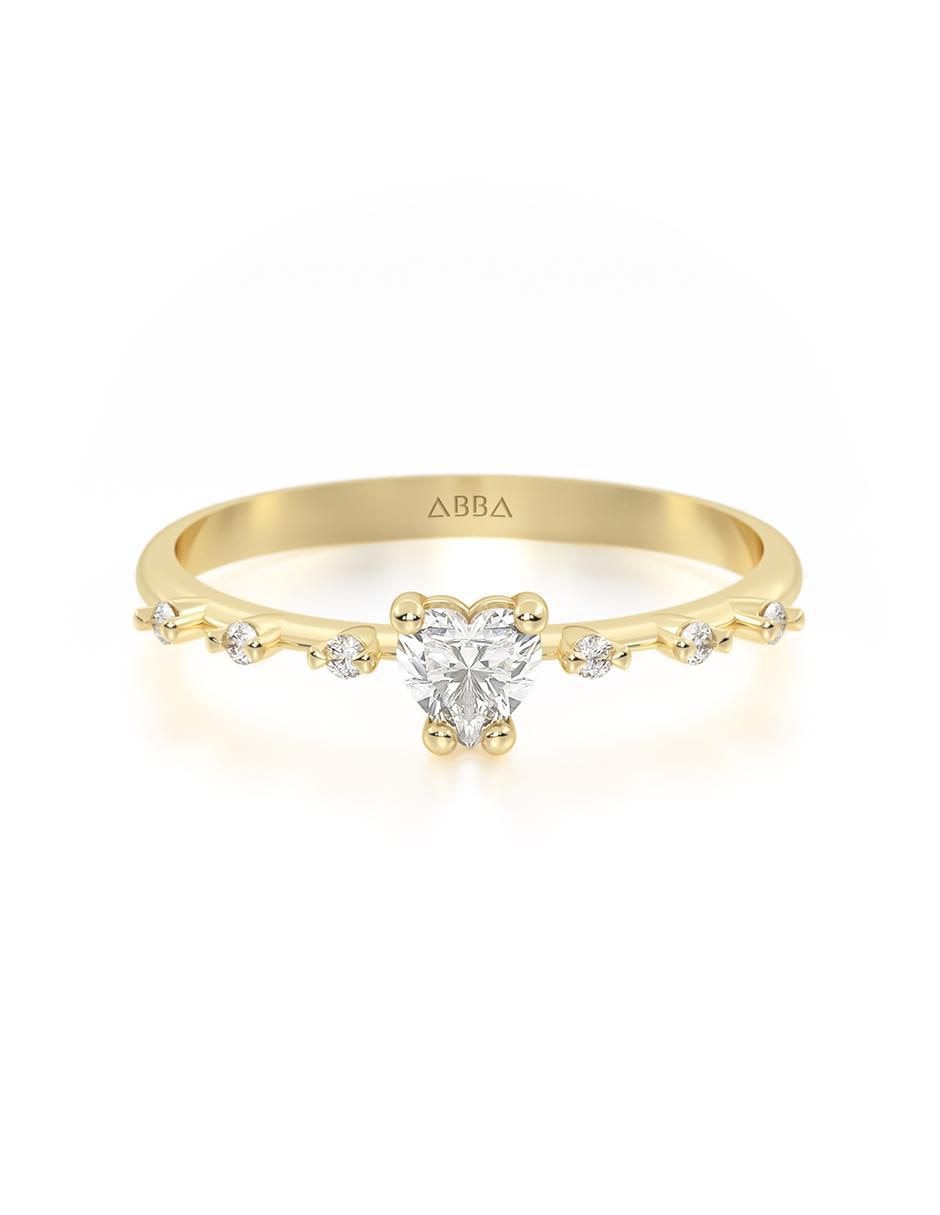 Anillo de corazón 10 k de oro zirconia pavé