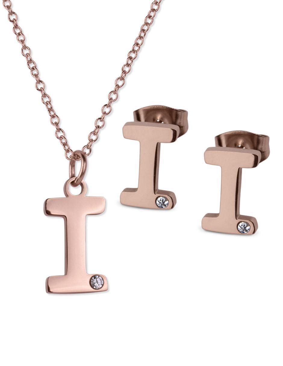 Aretes y collar de letras zirconia cúbica