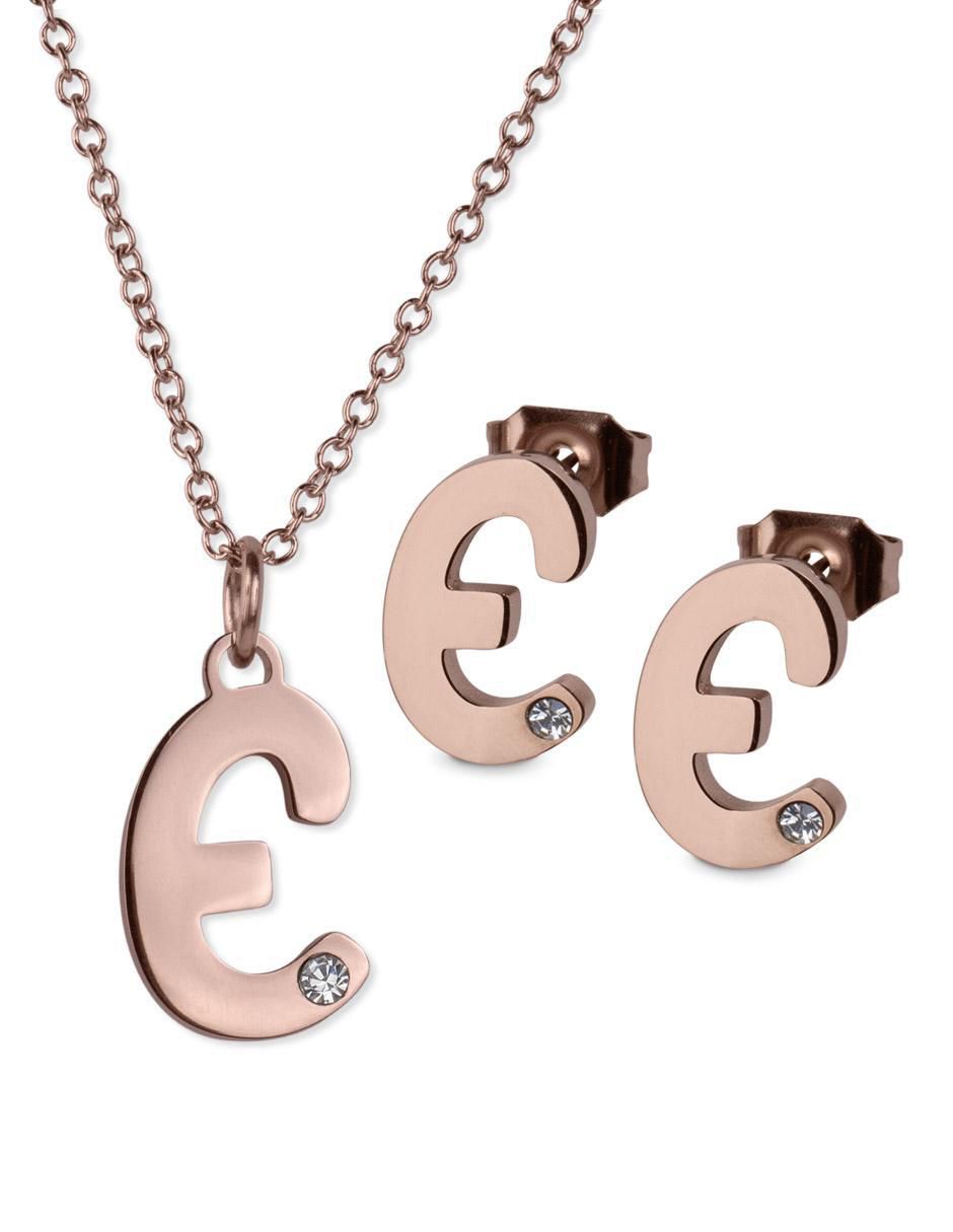 Aretes y collar de letras zirconia cúbica