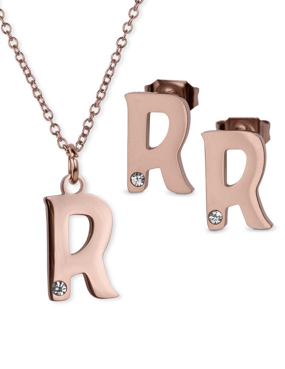 Aretes y collar de letras zirconia cúbica