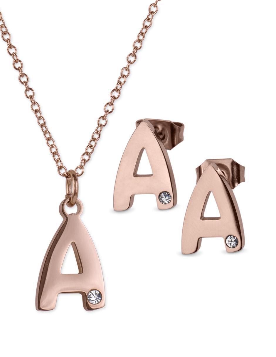 Aretes y collar de letras zirconia cúbica