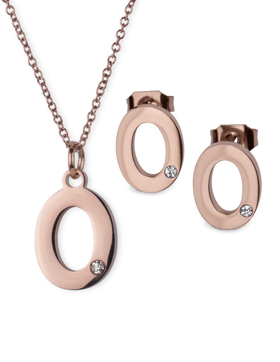 Aretes y collar de letras zirconia cúbica
