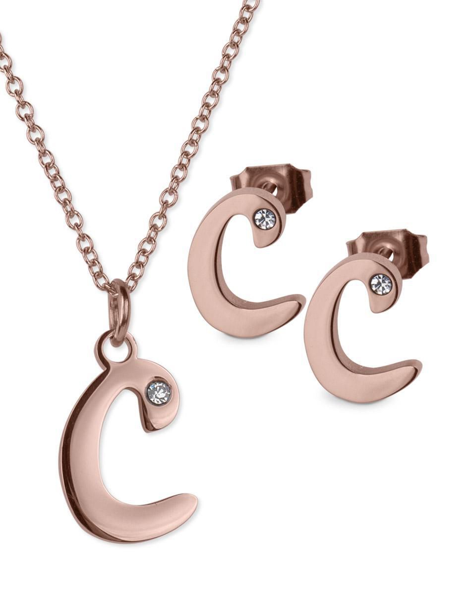 Aretes y collar de letras zirconia cúbica