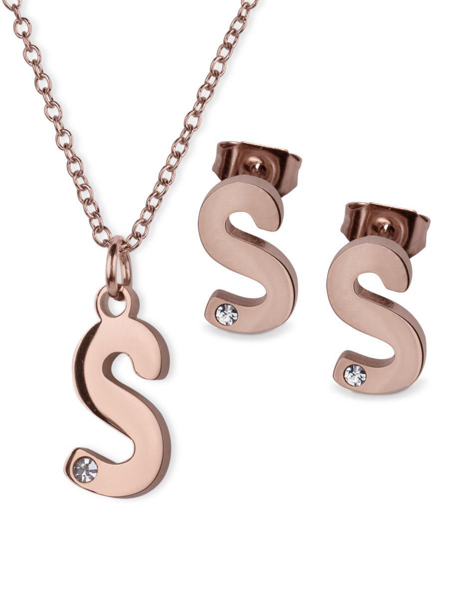 Aretes y collar de letras zirconia cúbica