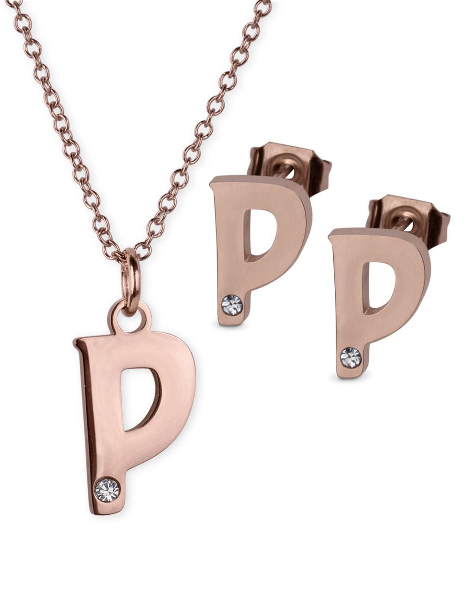 Aretes y collar de letras zirconia cúbica Aretes y collar de letras zirconia cúbica