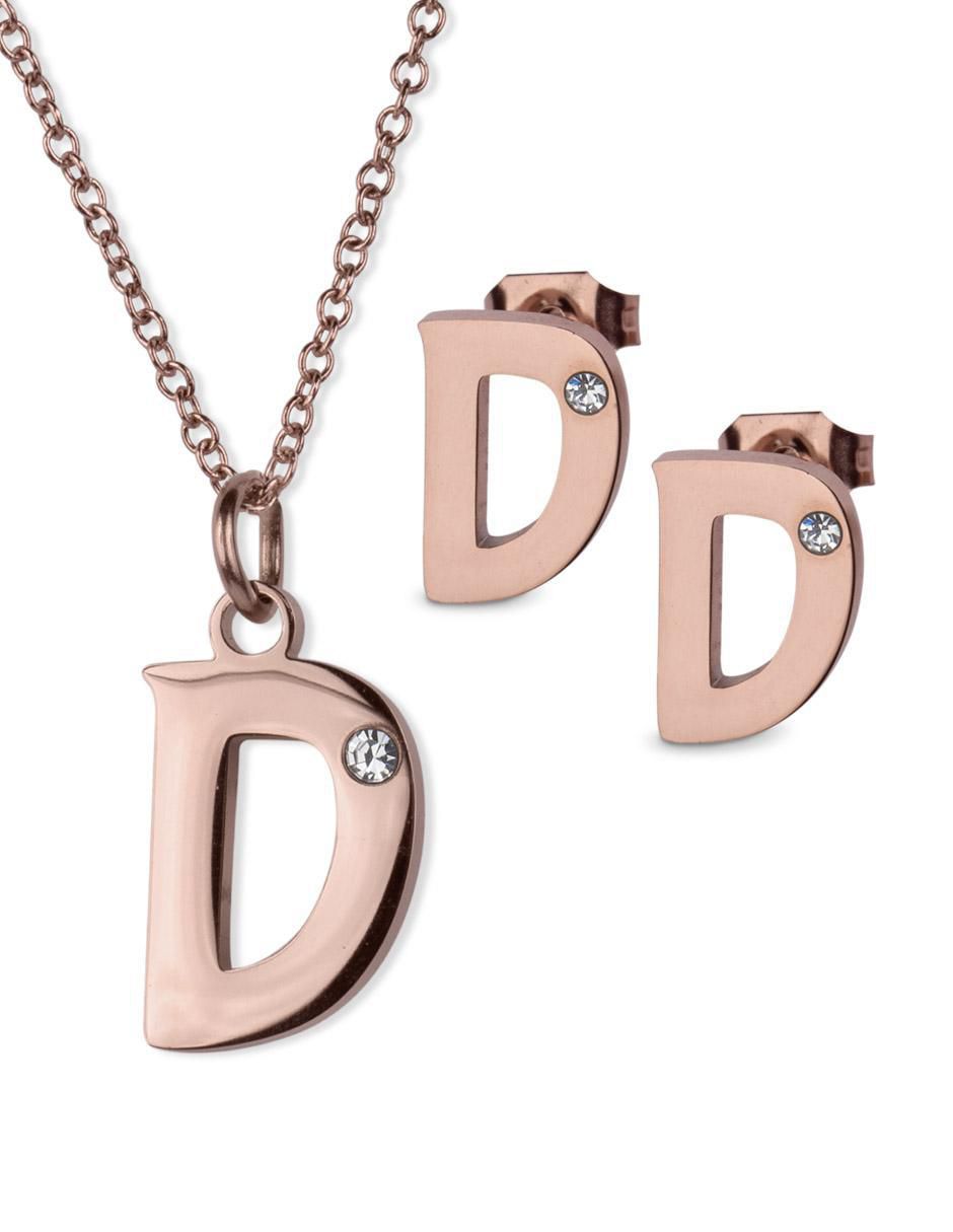 Aretes y collar de letras zirconia cúbica