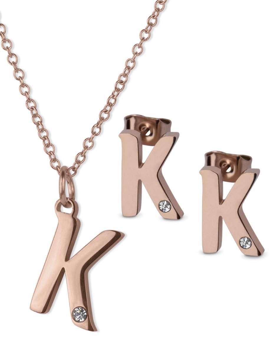 Aretes y collar de letras zirconia cúbica
