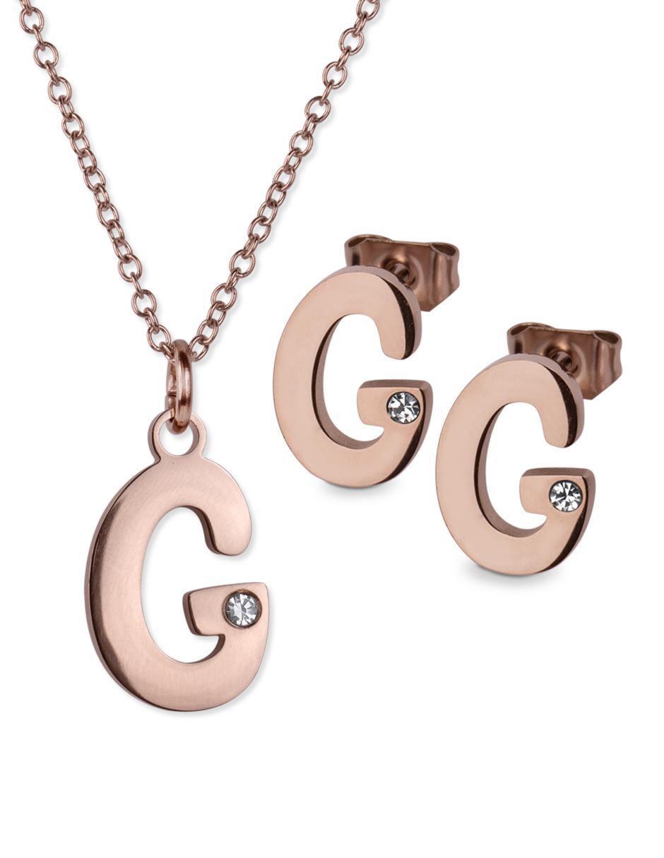 Aretes y collar de letras zirconia cúbica Aretes y collar de letras zirconia cúbica