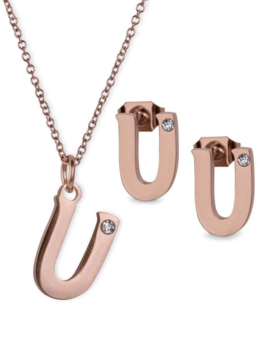 Aretes y collar de letras zirconia cúbica Aretes y collar de letras zirconia cúbica
