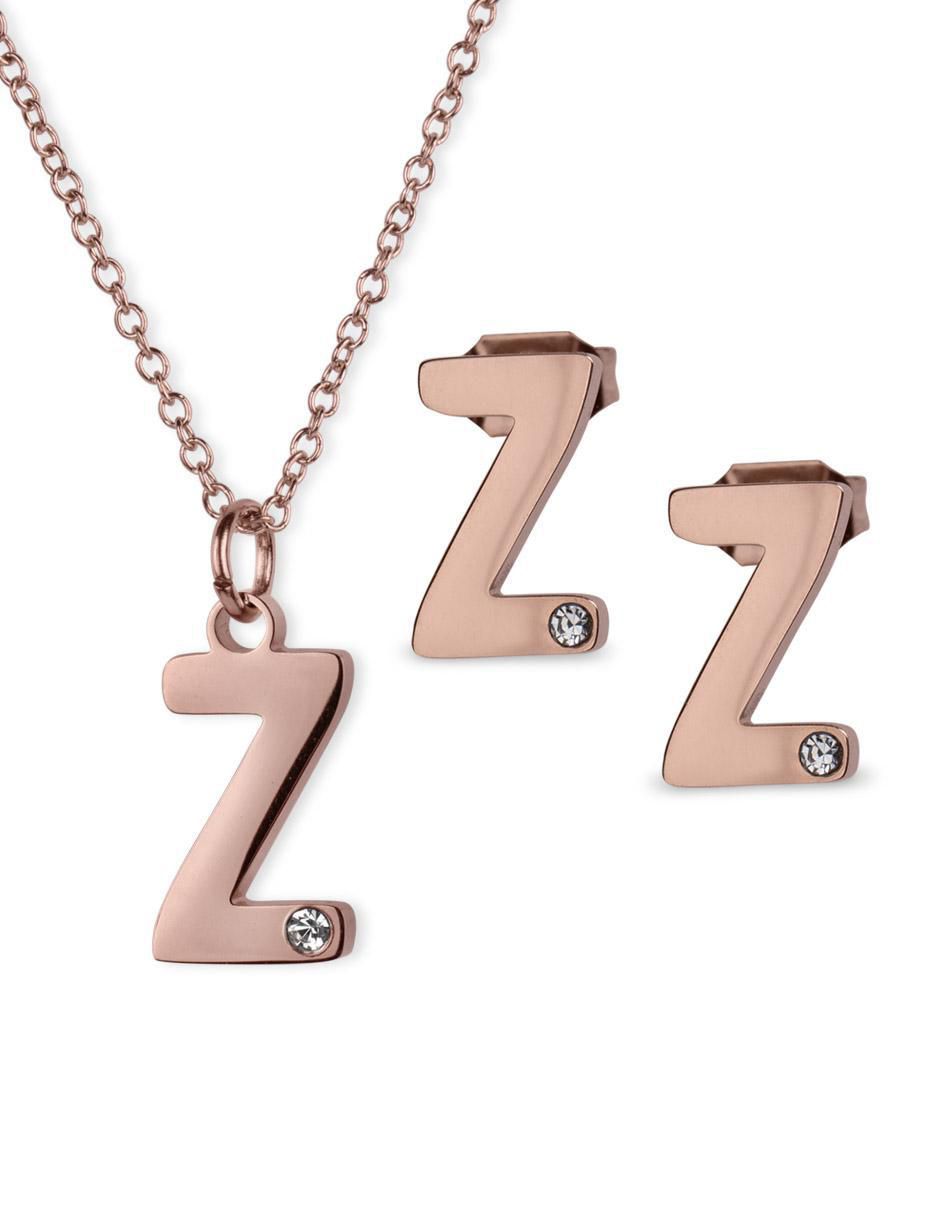 Aretes y collar de letras zirconia cúbica Aretes y collar de letras zirconia cúbica