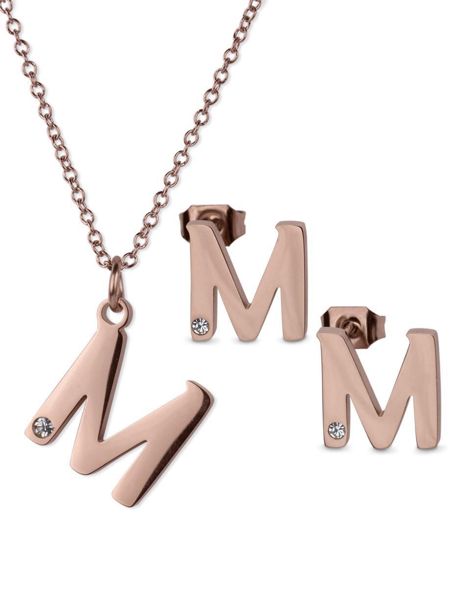 Aretes y collar de letras zirconia cúbica