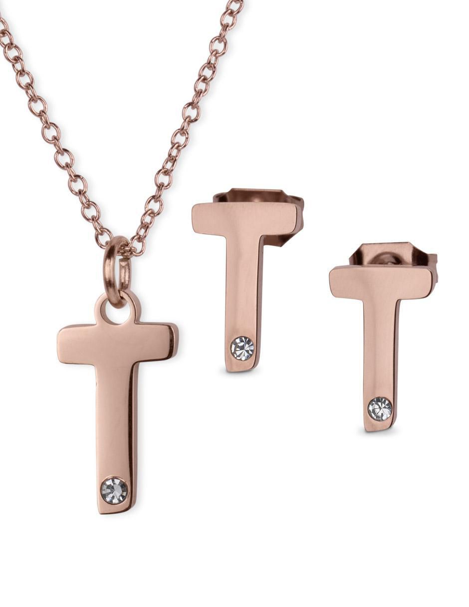 Aretes y collar de letras zirconia cúbica Aretes y collar de letras zirconia cúbica