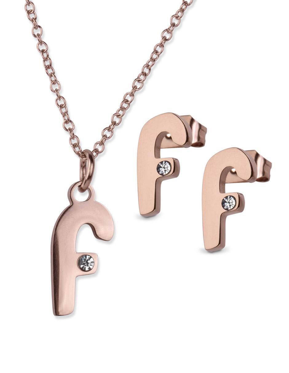 Aretes y collar de letras zirconia cúbica