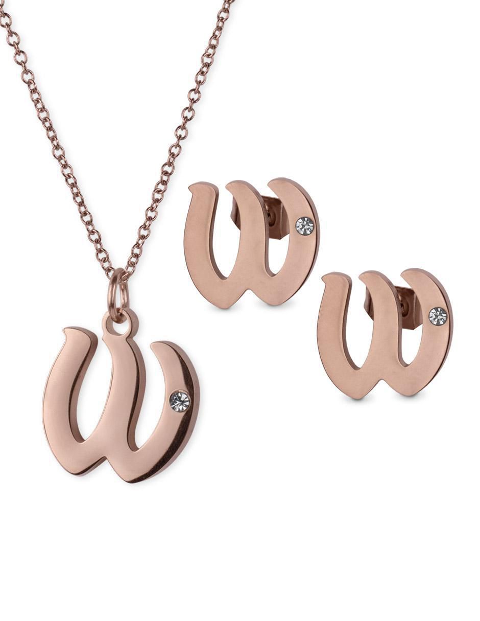 Aretes y collar de letras zirconia cúbica