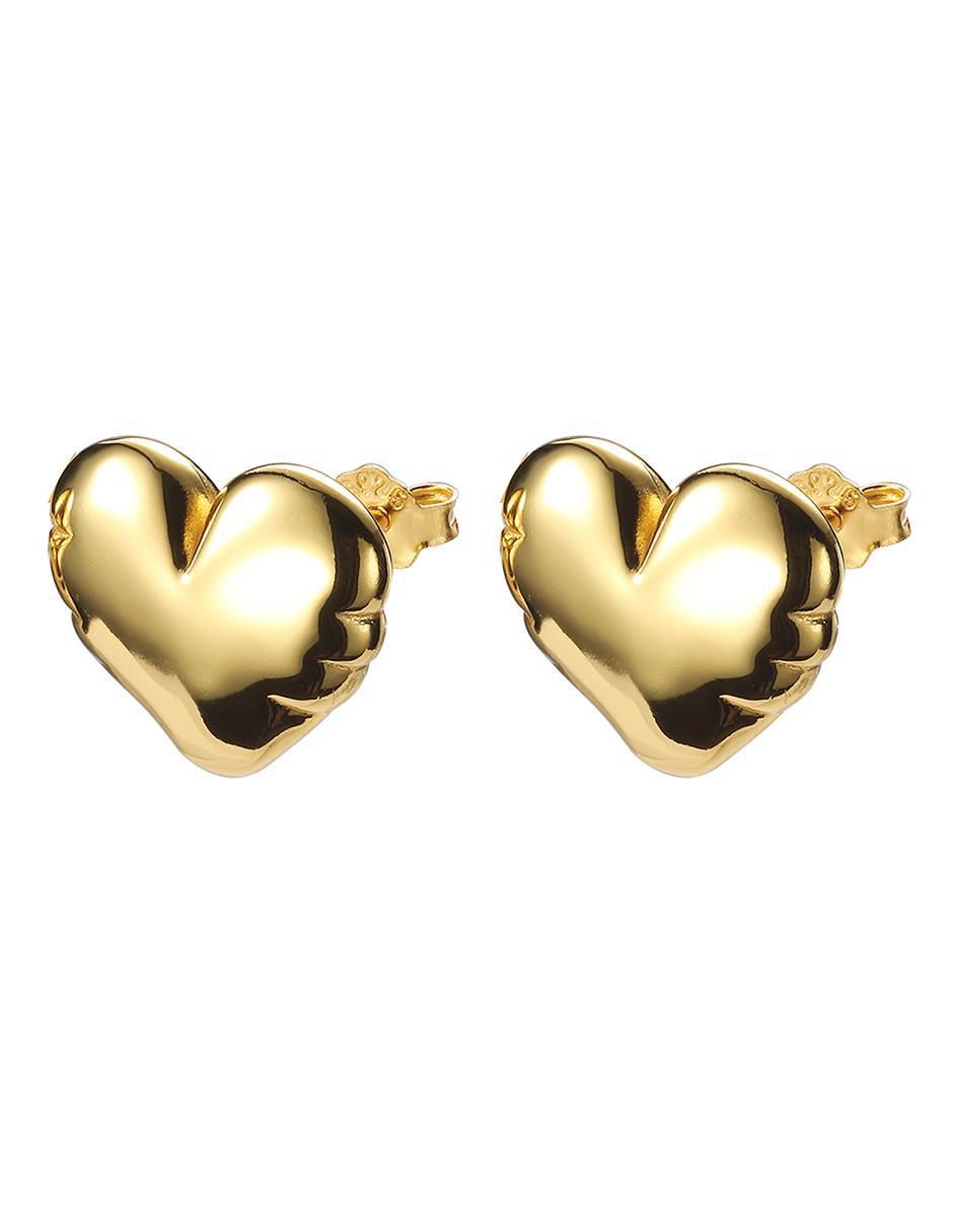 Broqueles de corazón Gold de plata con acabado brillante Broqueles de corazón Gold de plata con acabado brillante