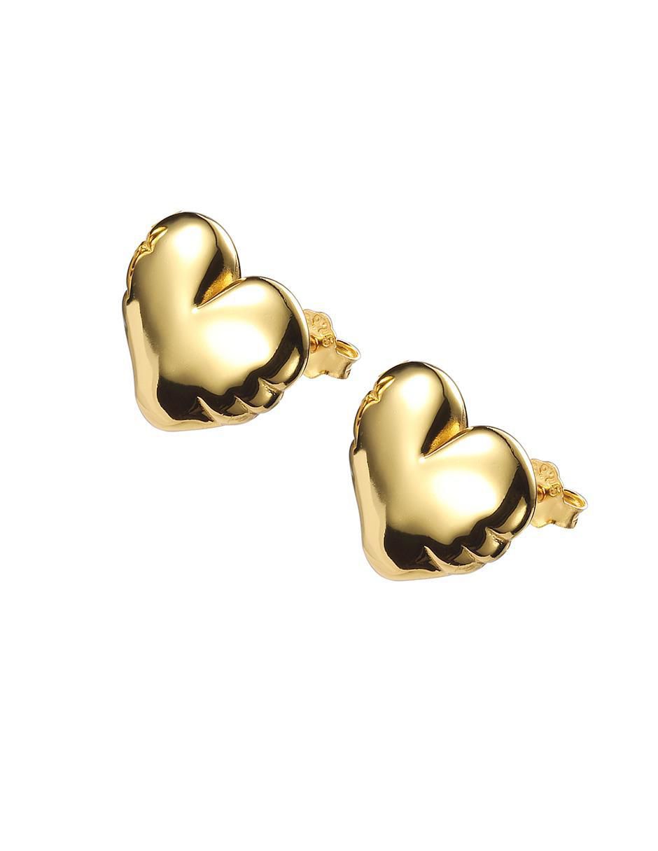 Broqueles de corazón Gold de plata con acabado brillante 2