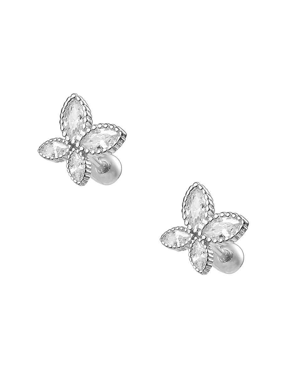 Broqueles de mariposa de plata P 925 con acabado brillante zirconia 2