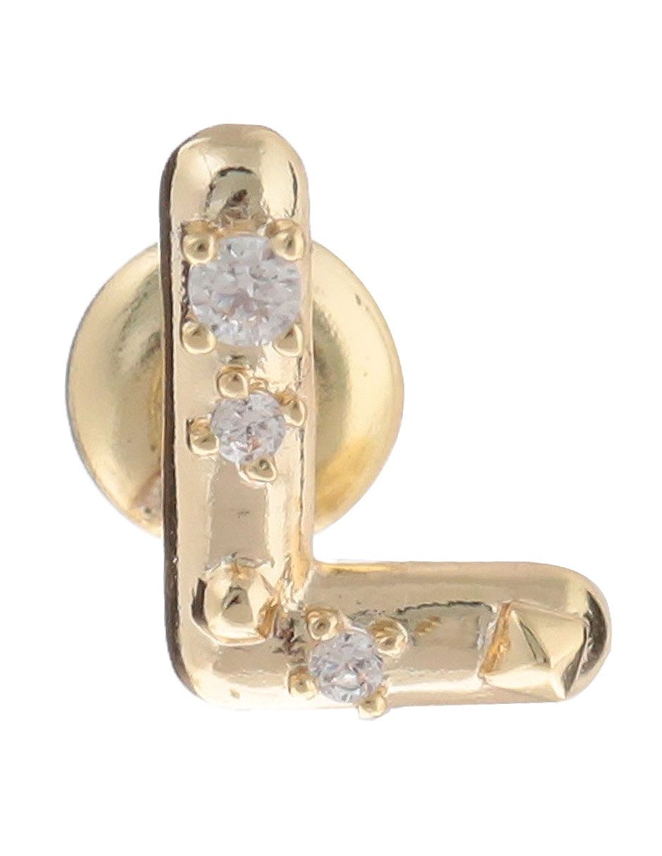 Broqueles de letra l con acabado baño de oro cristal 1