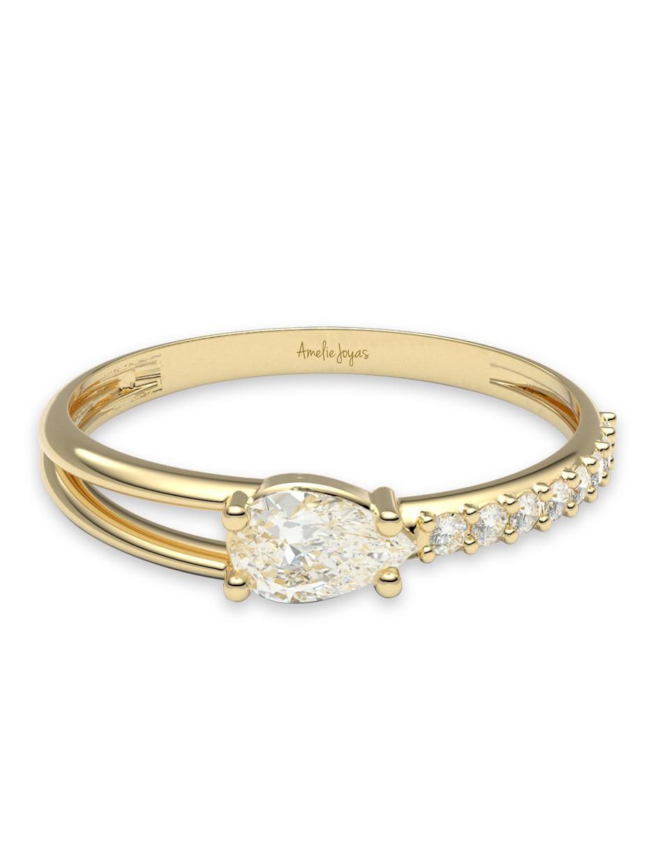Anillo 14 k de oro zirconia brillante