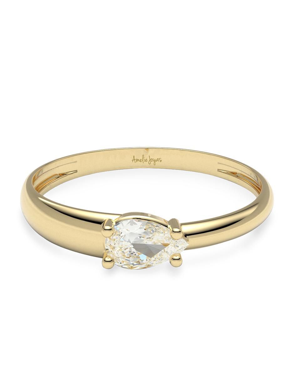 Anillo 14 k de oro zirconia brillante