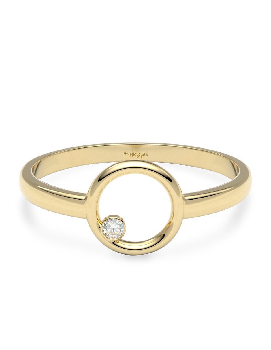 Anillo 14 k de oro zirconia brillante