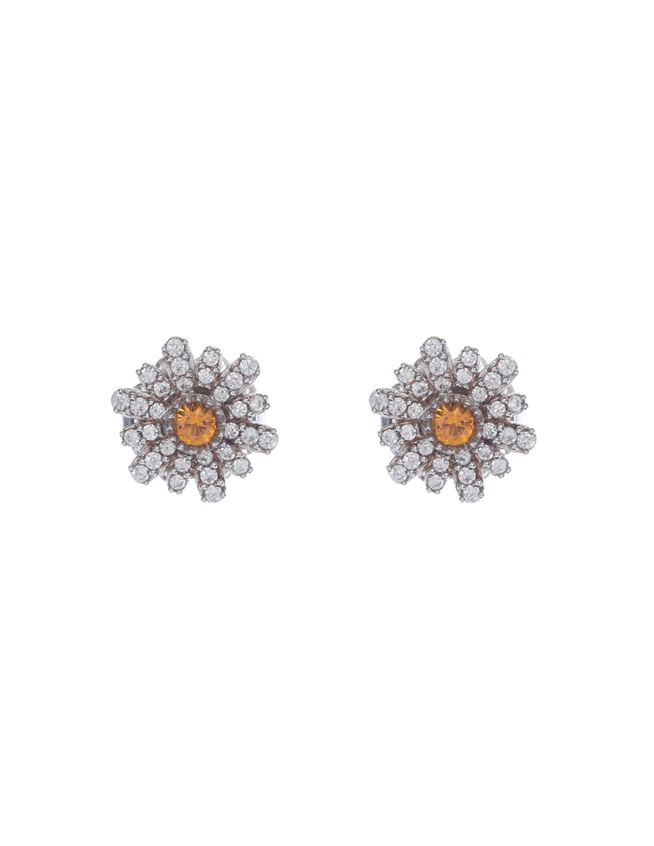 Aretes de flor Florecer de plata P 925 con acabado plateado zirconia