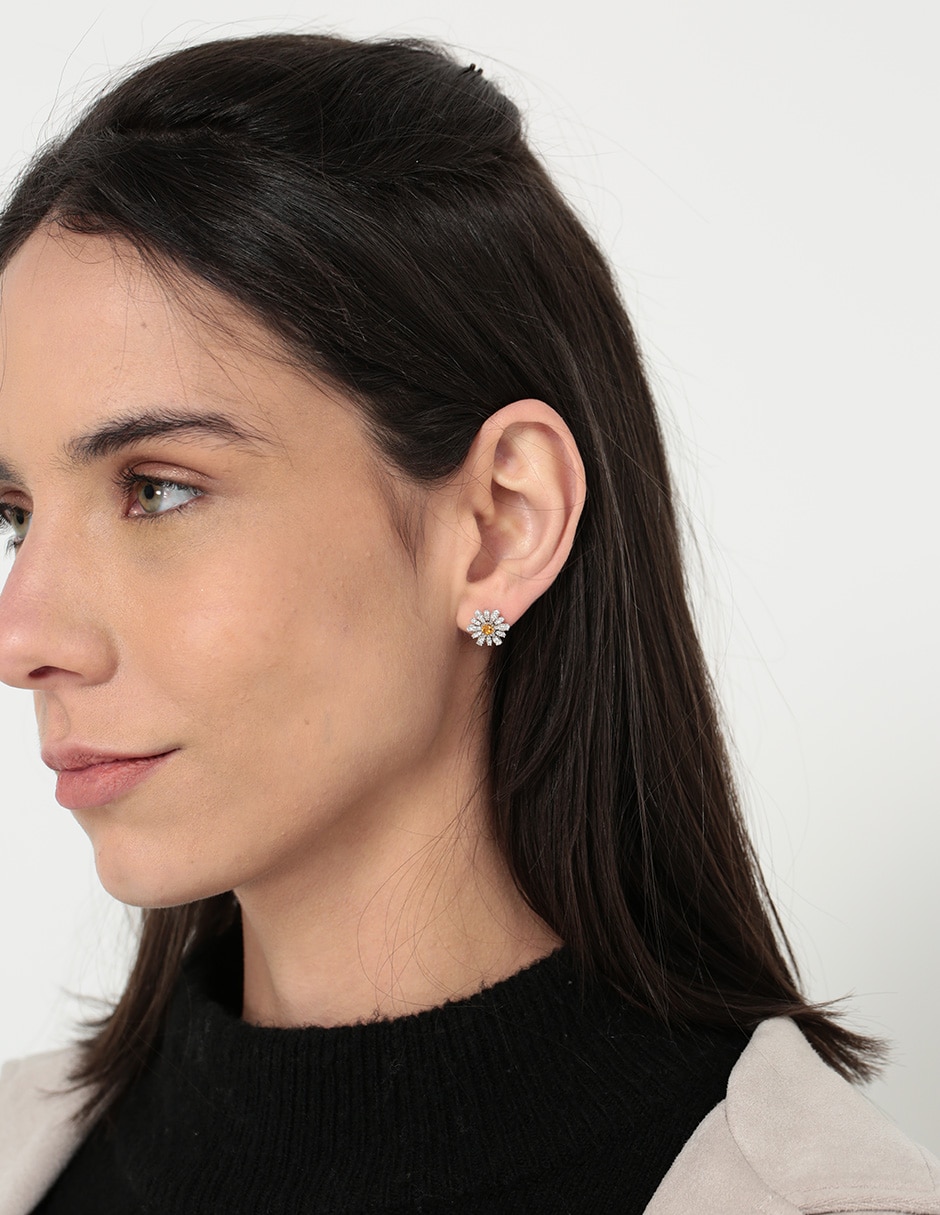 Aretes de flor Florecer de plata P 925 con acabado plateado zirconia 4