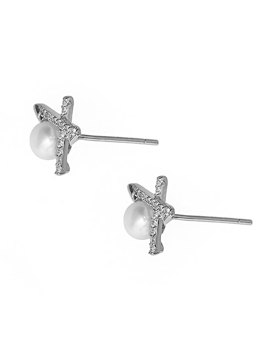 Aretes de estrella de plata P 925 con acabado plateado perla 2