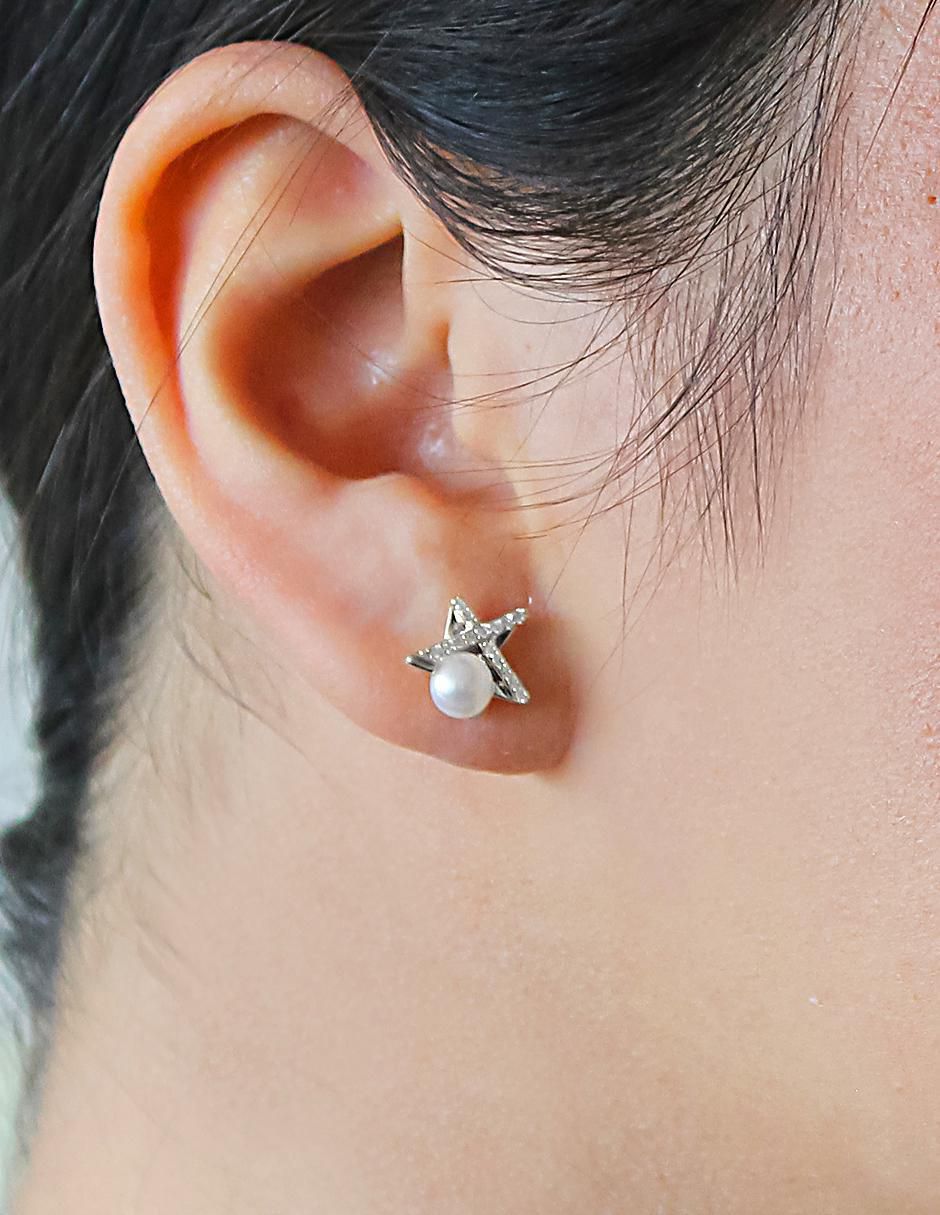 Aretes de estrella de plata P 925 con acabado plateado perla 3