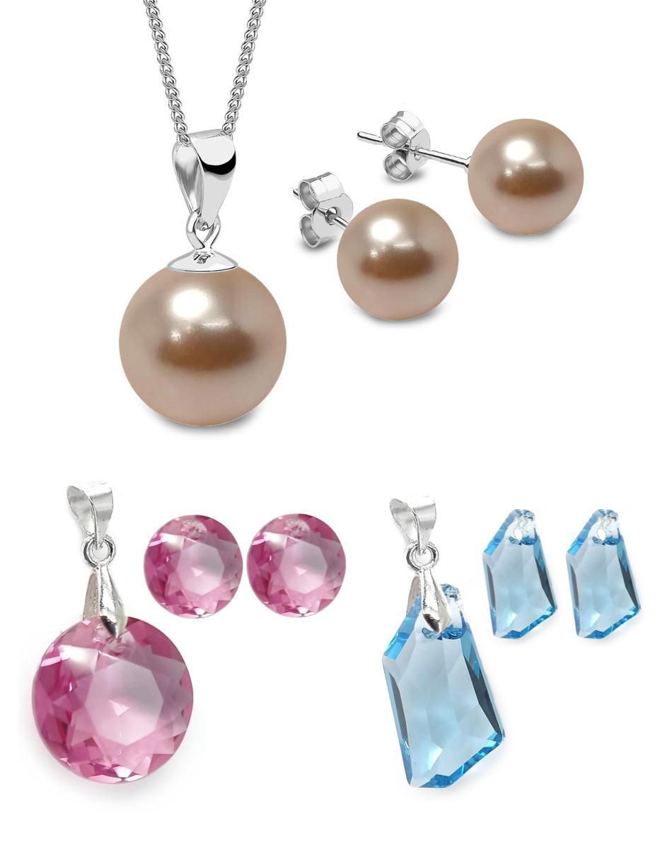 Aretes y collar Pearls de plata P 925 cristal