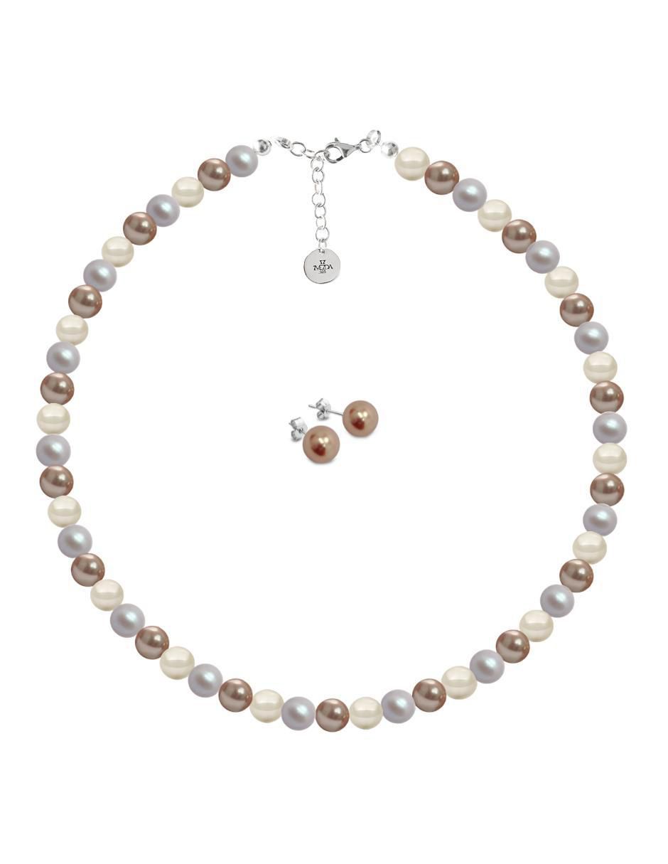 Aretes y collar Pearls de plata P 925 cristal