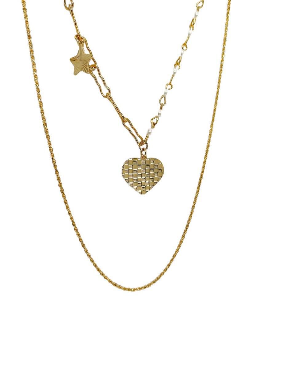 Collar de corazón Doble de baño de oro 18 K