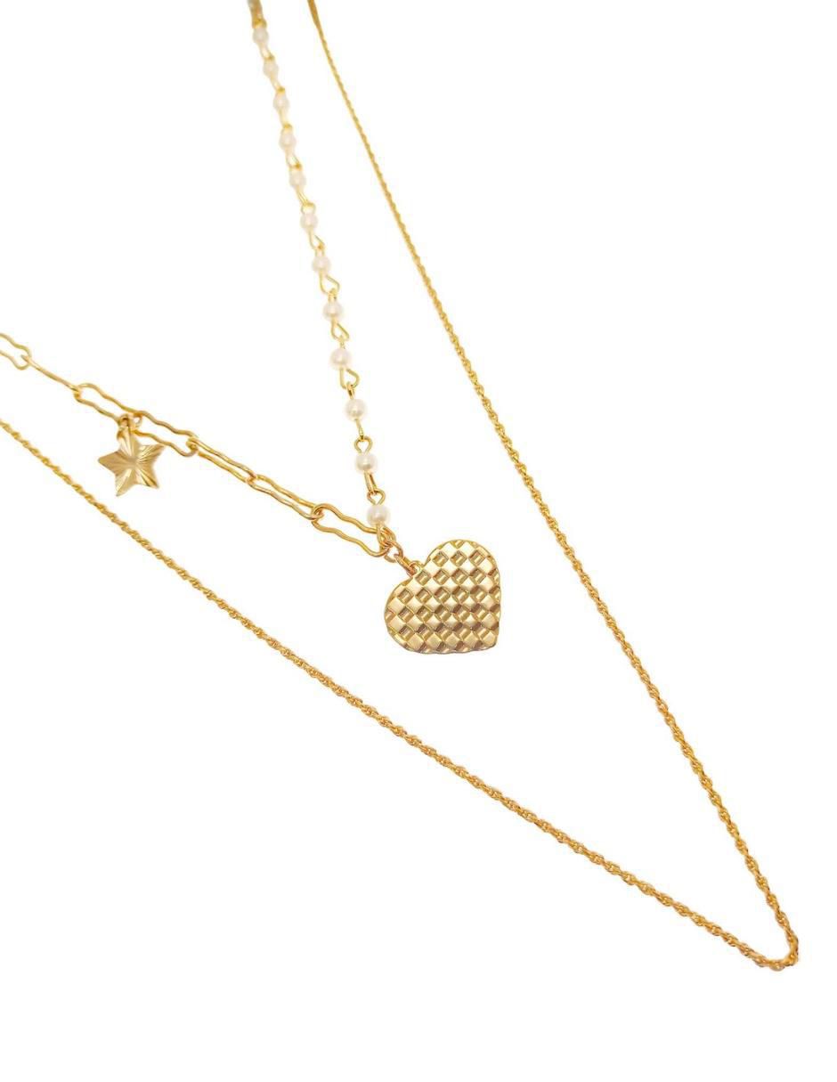 Collar de corazón Doble de baño de oro 18 K 3