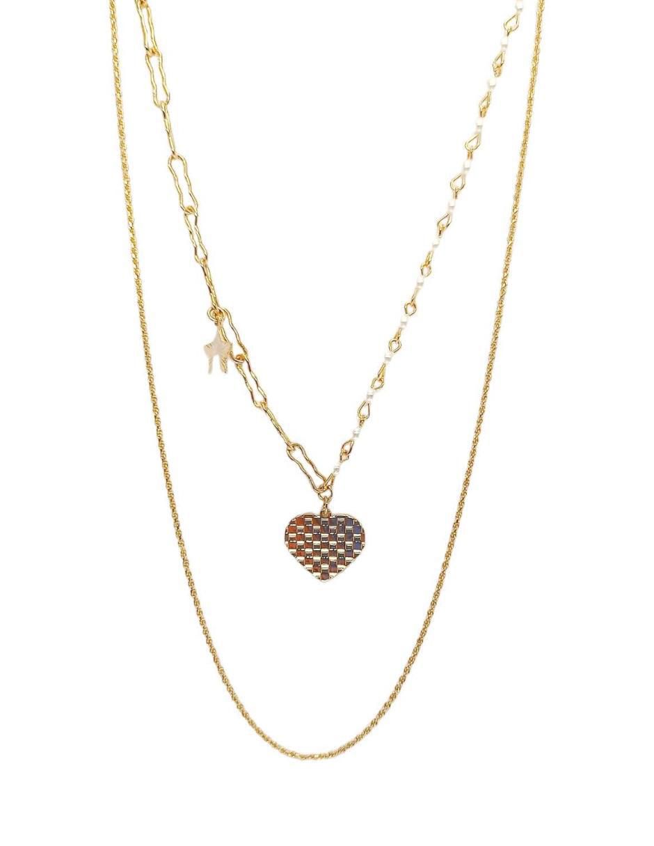 Collar de corazón Doble de baño de oro 18 K 4
