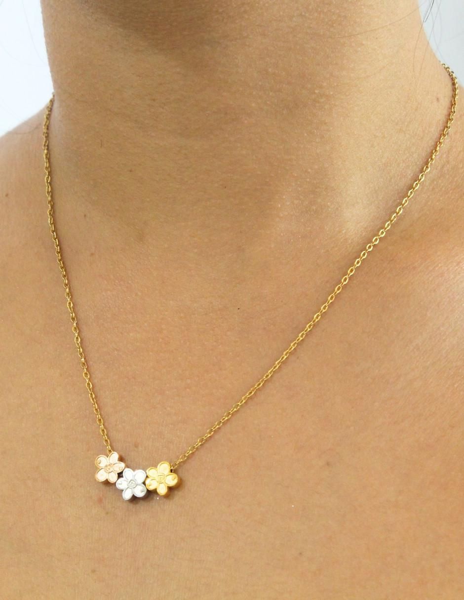 Aretes y collar de flor Tricolor 4