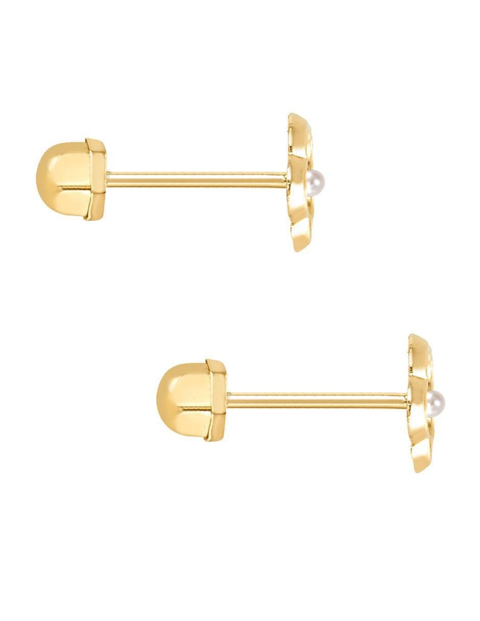 Broqueles de flor de oro con acabado brillante perla