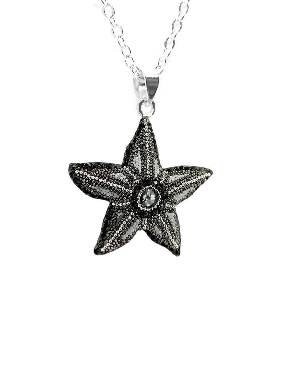 Aretes y collar de estrella de plata P925 cristal 2
