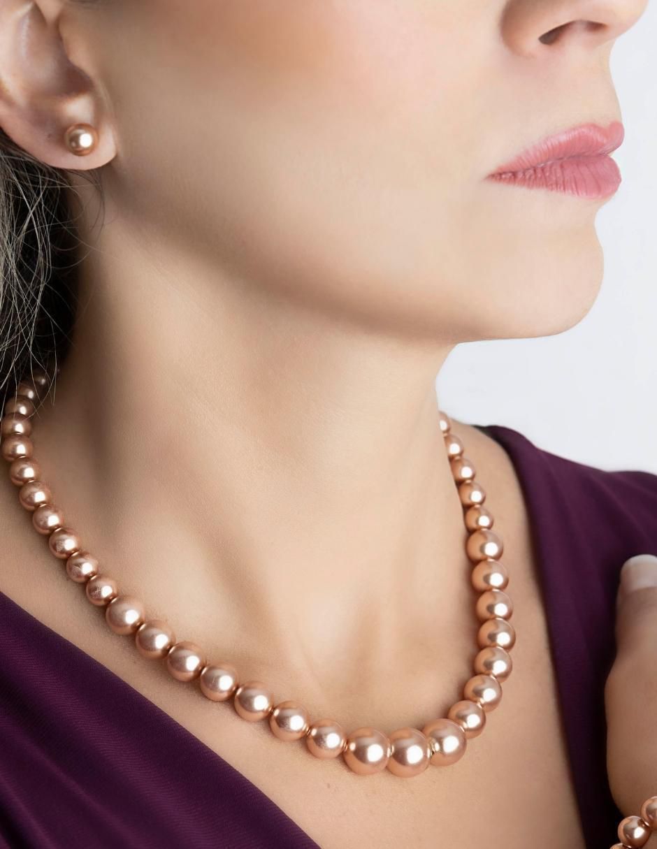 Aretes y collar redondo de plata P 925 cristal 2