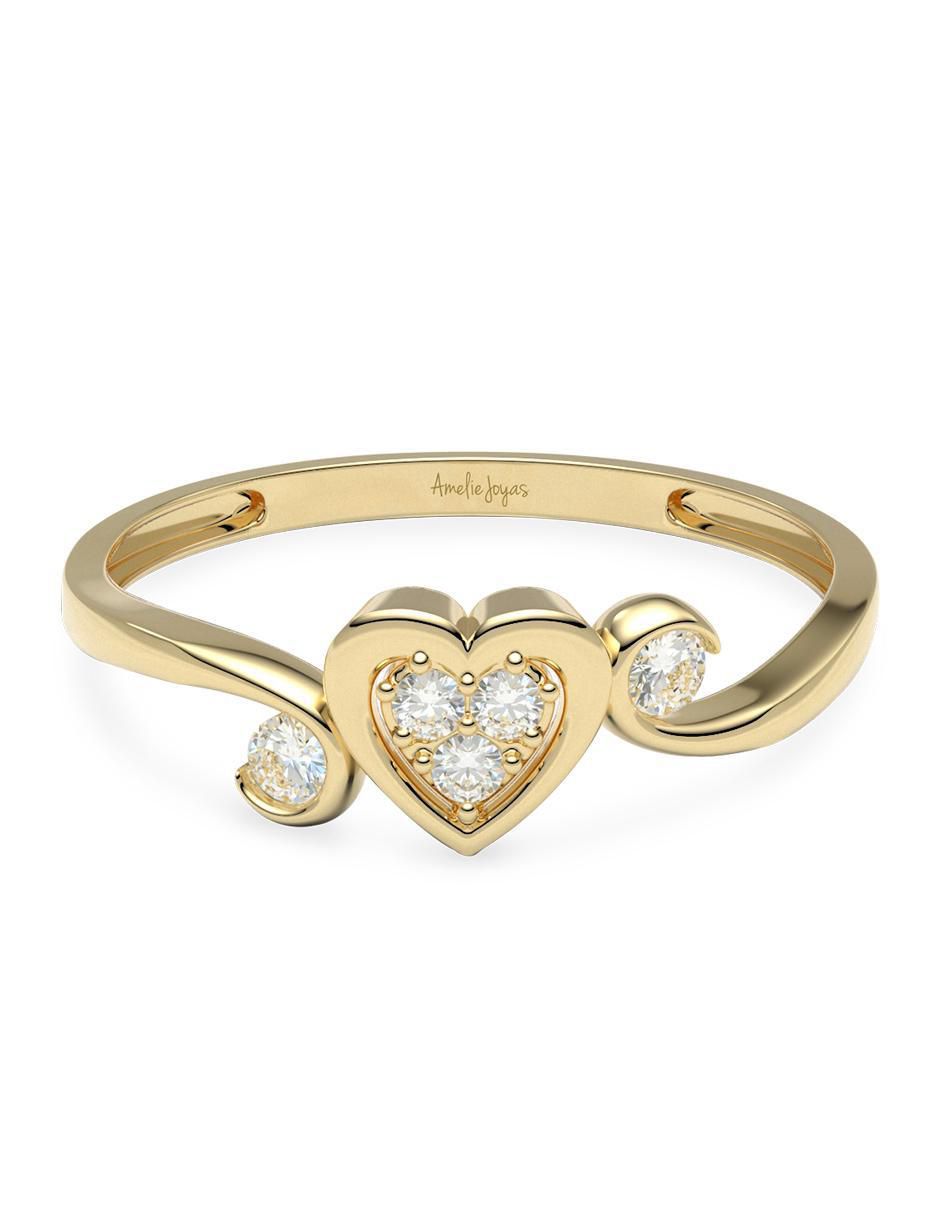 Anillo de corazón 14 k de oro zirconia brillante