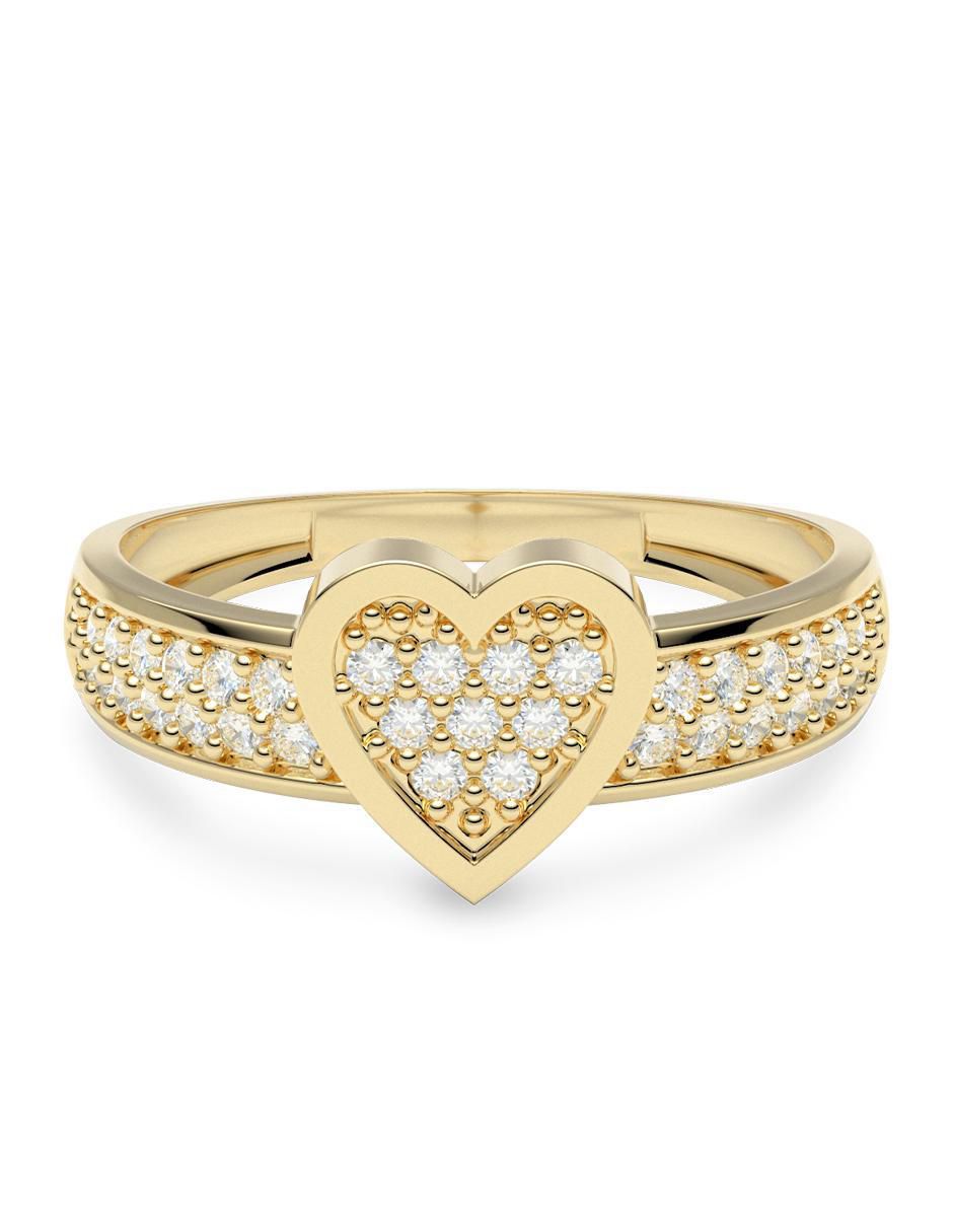 Anillo de corazón 14 k de oro zirconia brillante