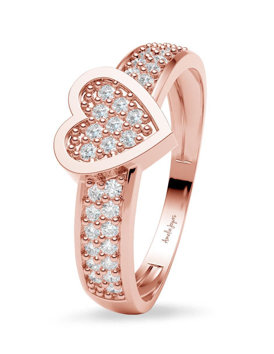 Anillo de corazón 14 k de oro zirconia brillante 2