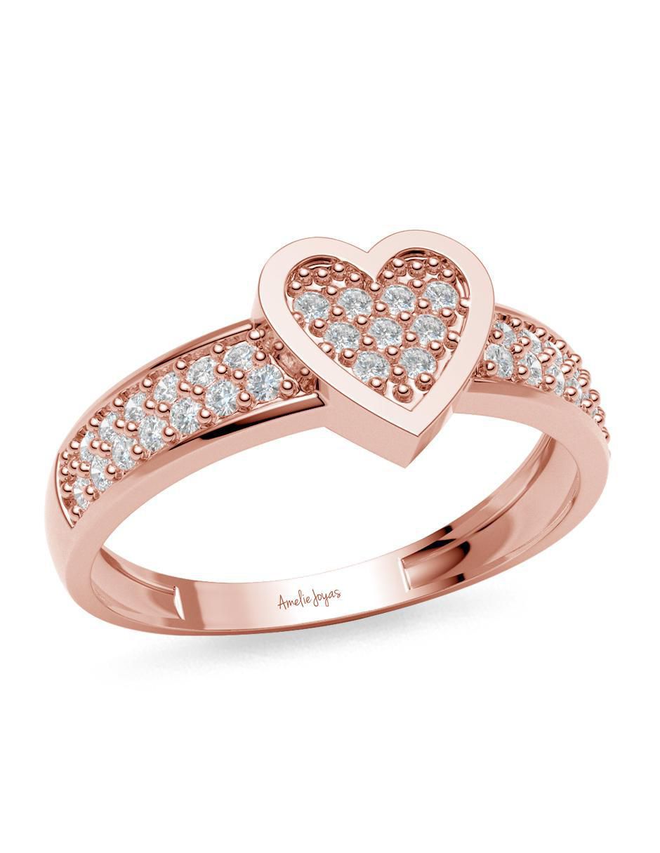 Anillo de corazón 14 k de oro zirconia brillante 4