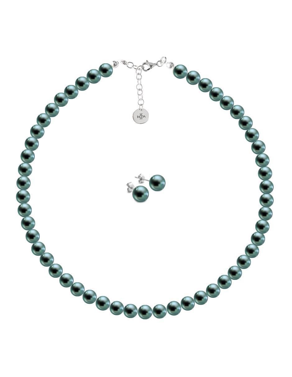 Aretes collar y pulsera perlas de cristal de plata P925 2