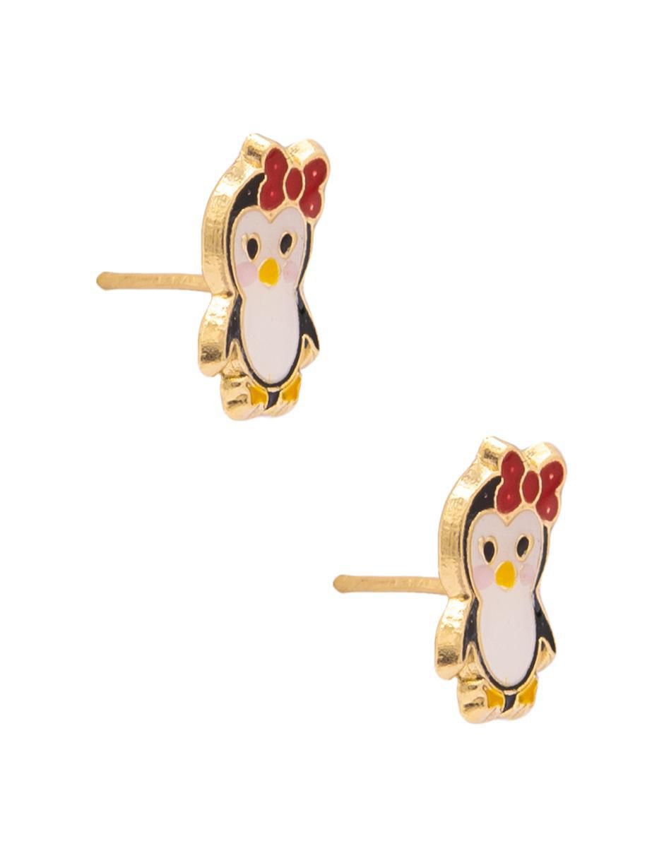 Broqueles de pingüino de oro con acabado brillante 2