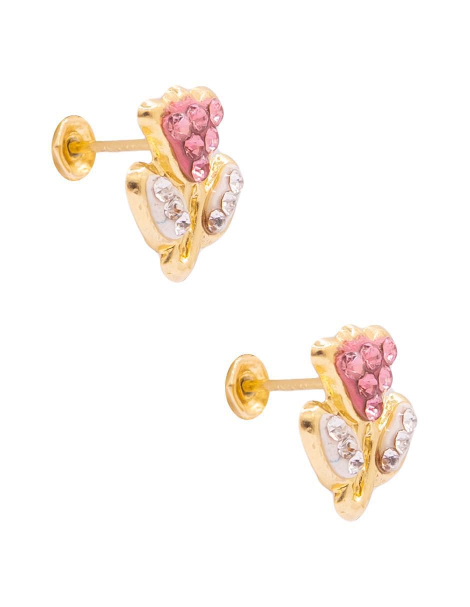 Broqueles de flor de oro con acabado brillante zirconia 3